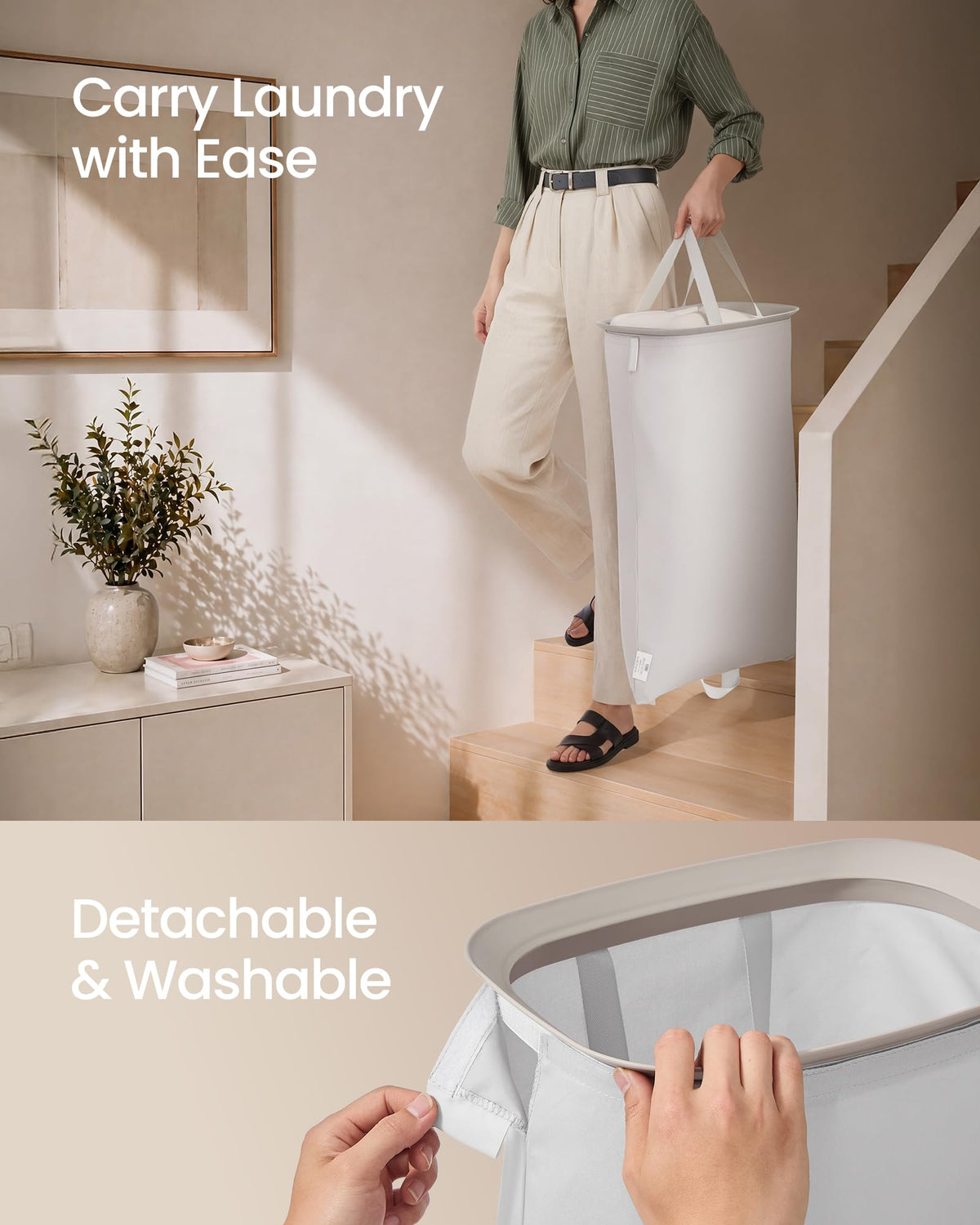 SONGMICS 160L Grey Laundry Basket with Lid & Removable Wash Bags Size 56 x NEW