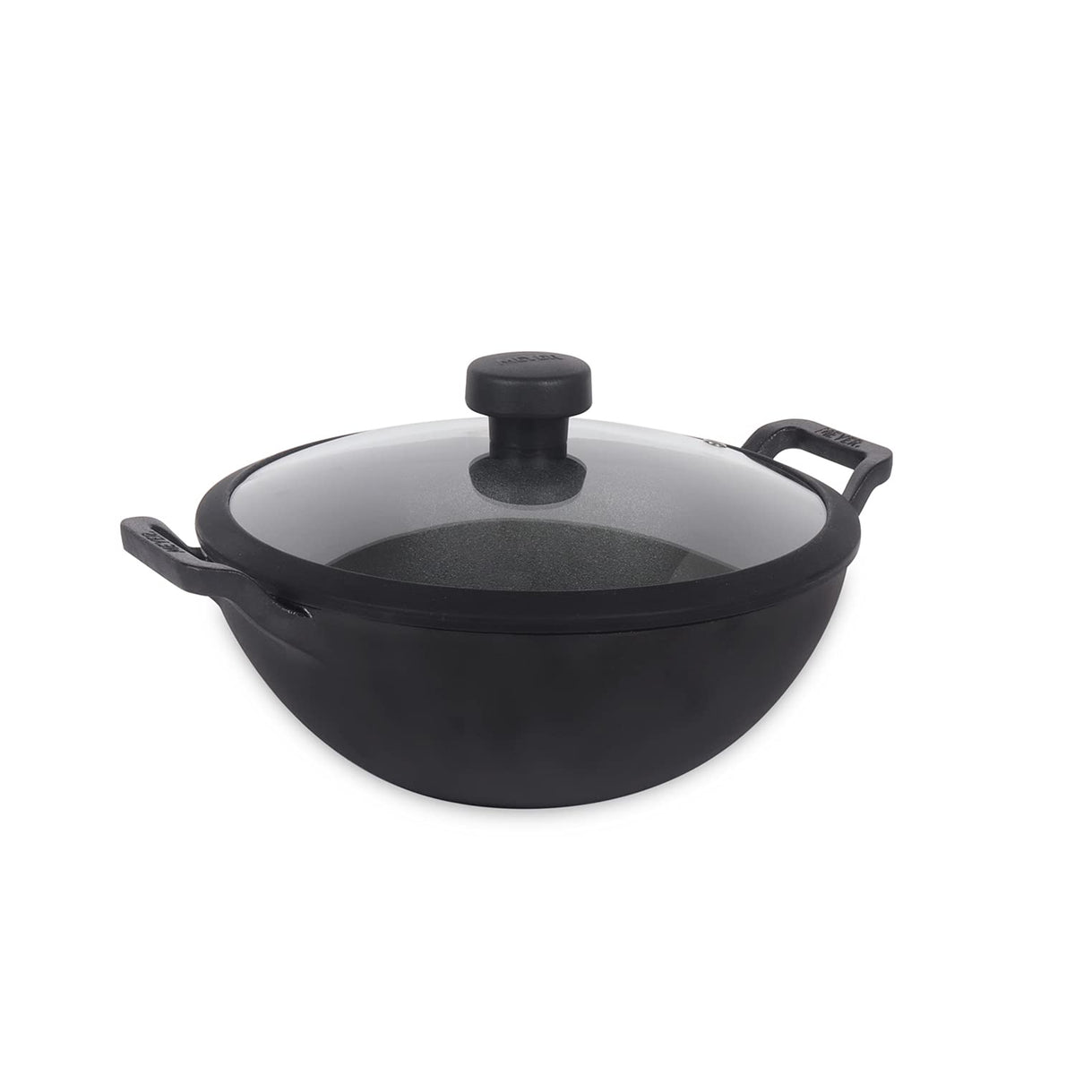 Meyer 24cm Cast Iron Frying Pan Pre-Seasoned Black Glass Lid Size 24cm NEW
