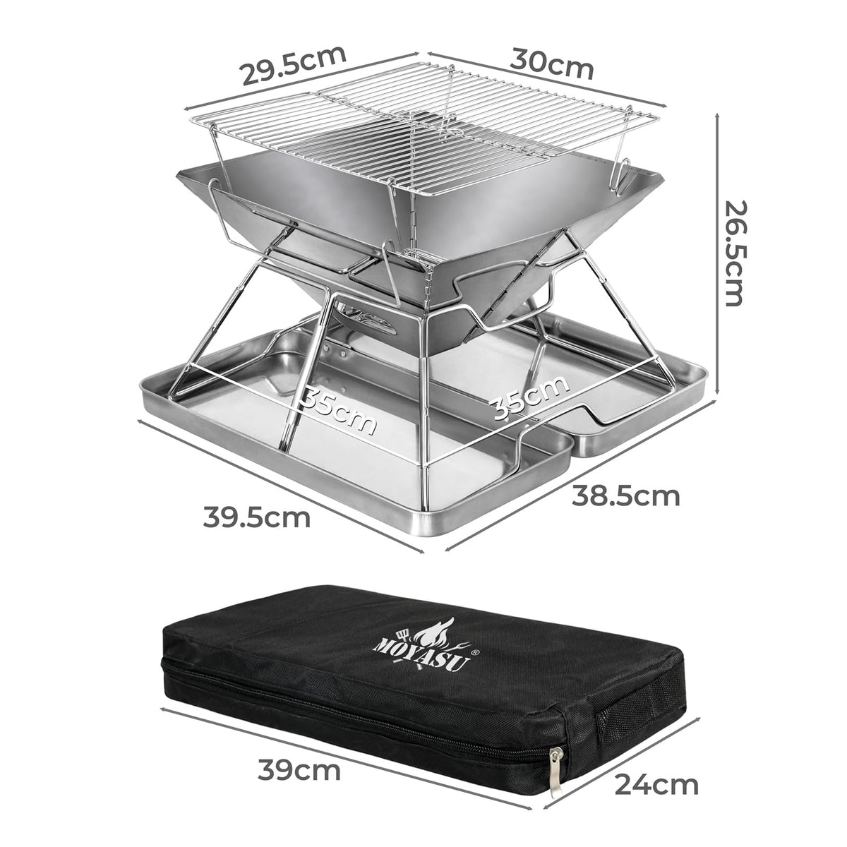 Moyasu Silver Folding Charcoal BBQ Grill | Portable Camping NEW