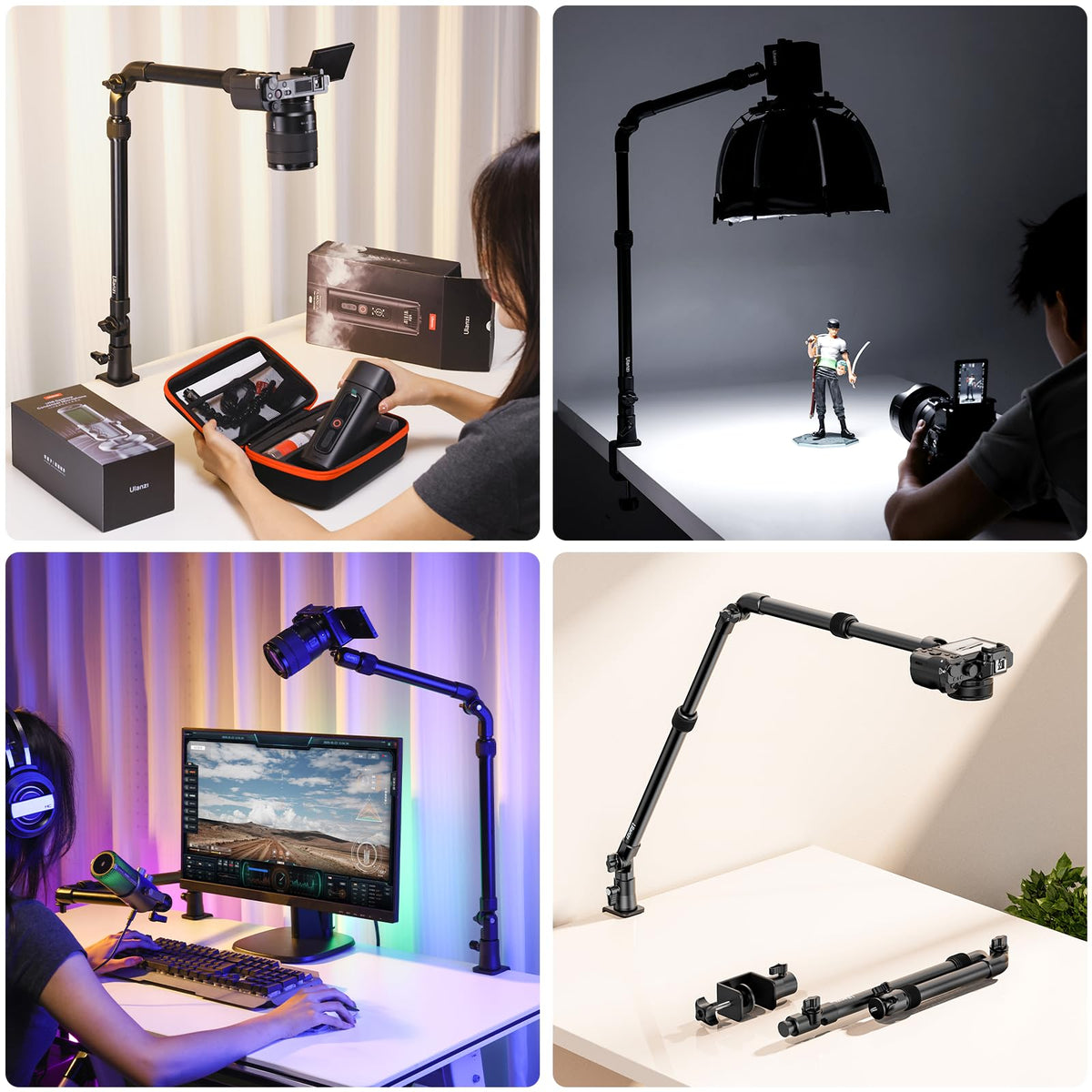ULANZI ZJ02 Black Aluminum Overhead Camera Desk Mount Adjustable DEMO