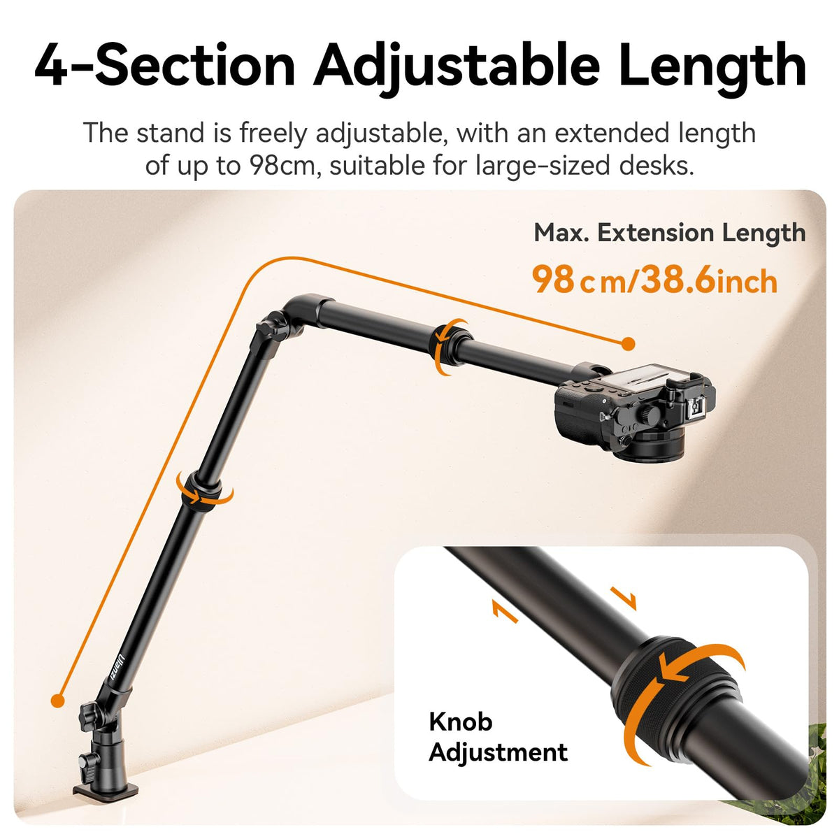 ULANZI ZJ02 Black Aluminum Overhead Camera Desk Mount Adjustable DEMO