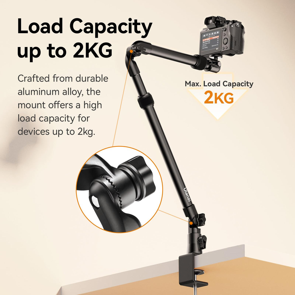 ULANZI ZJ02 Black Aluminum Overhead Camera Desk Mount Adjustable DEMO