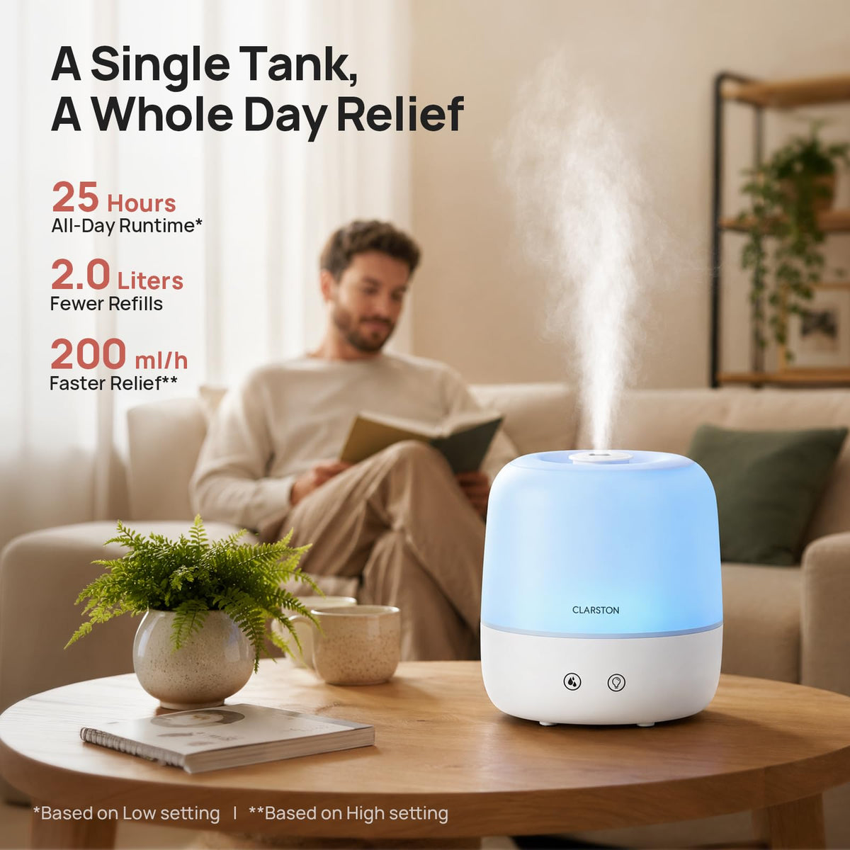 Clarston White Single Room Humidifier - Top Fill 360° Nozzle NEW