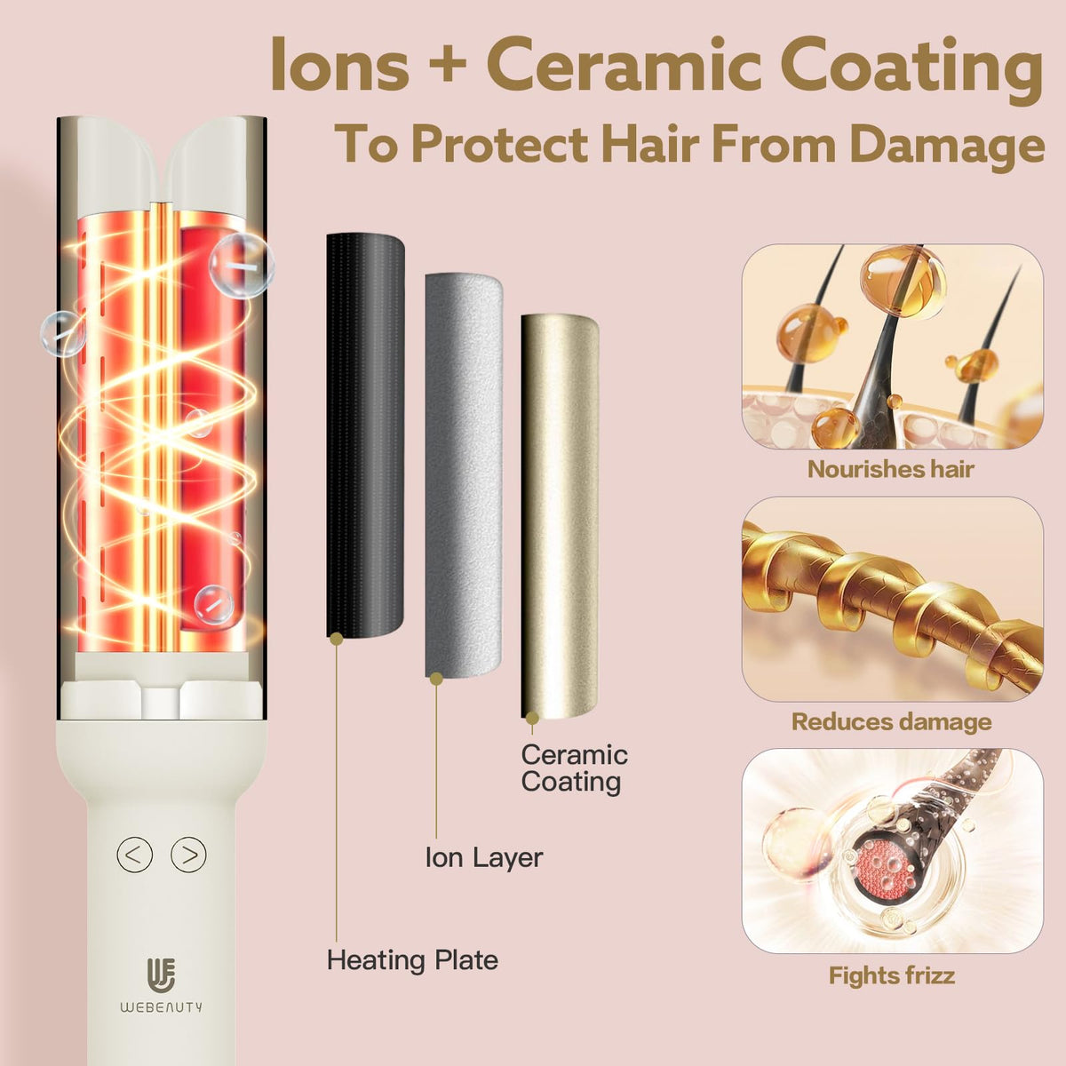 webeauty 27mm Automatic Curling Tongs Ceramic Tourmaline White NEW