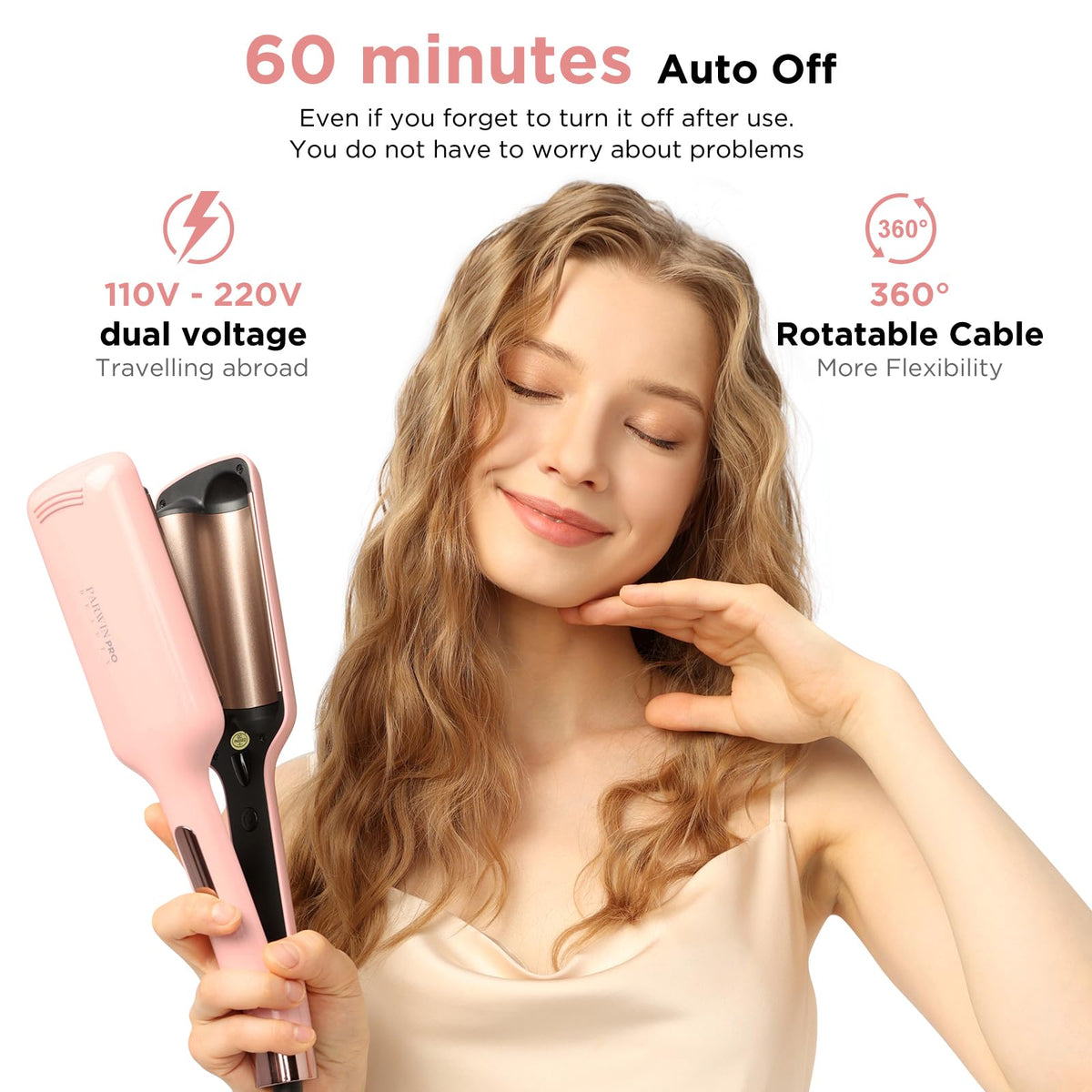 PARWIN PRO Wavers BEAUTY 32mm Ceramic Tourmaline Hair Waver Pink Size 32mm NEW