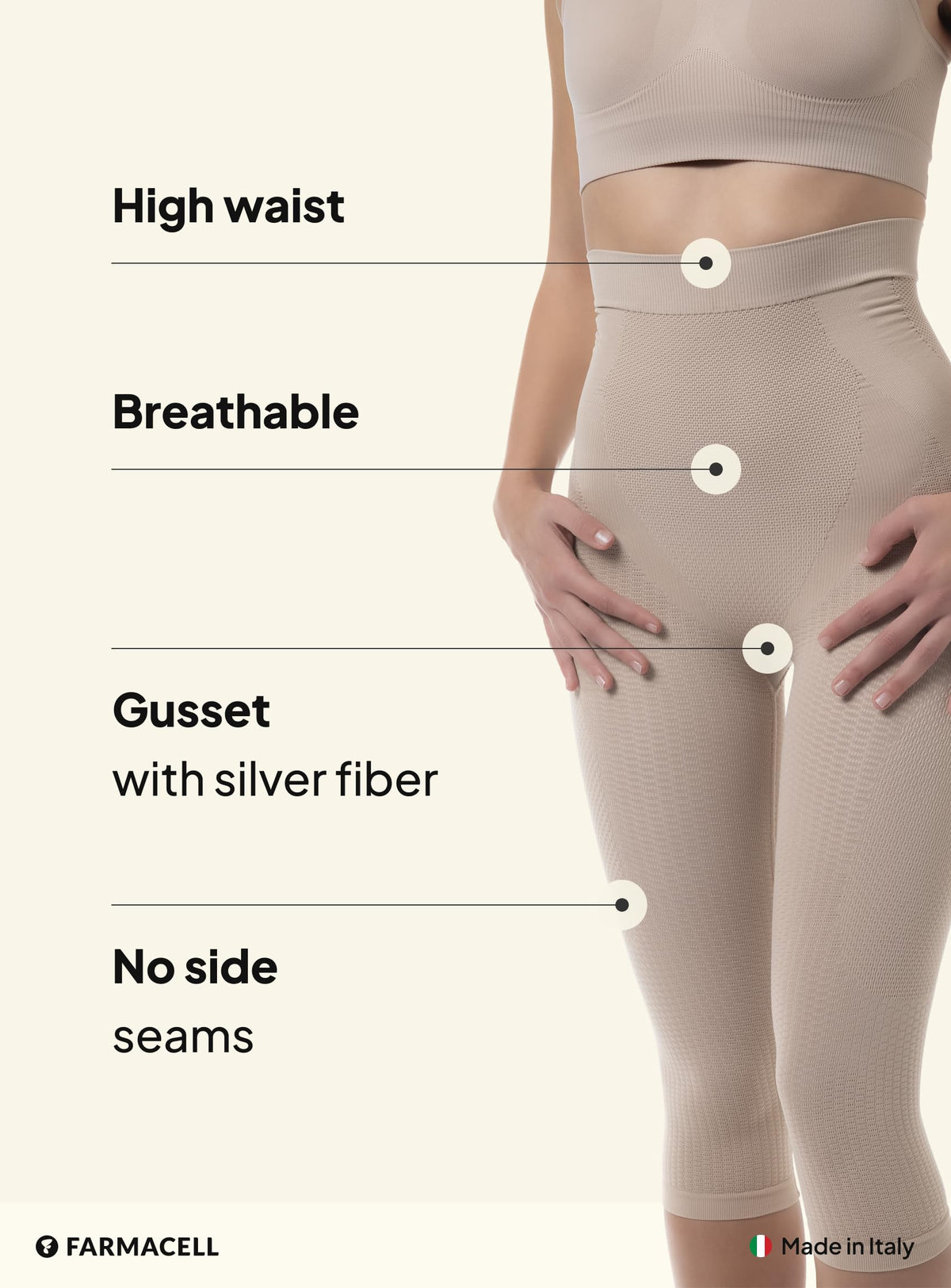 Farmacell Nude Shapewear Capri Leggings Tummy Control L/XL NEW