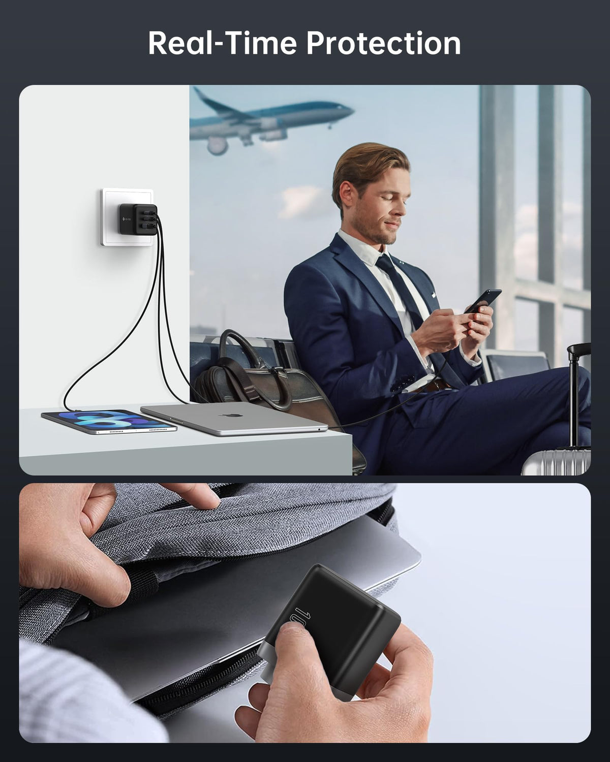 NOVOO 100W GaN III USB-C Mains Charger 3-Port Fast Charging Black DEMO