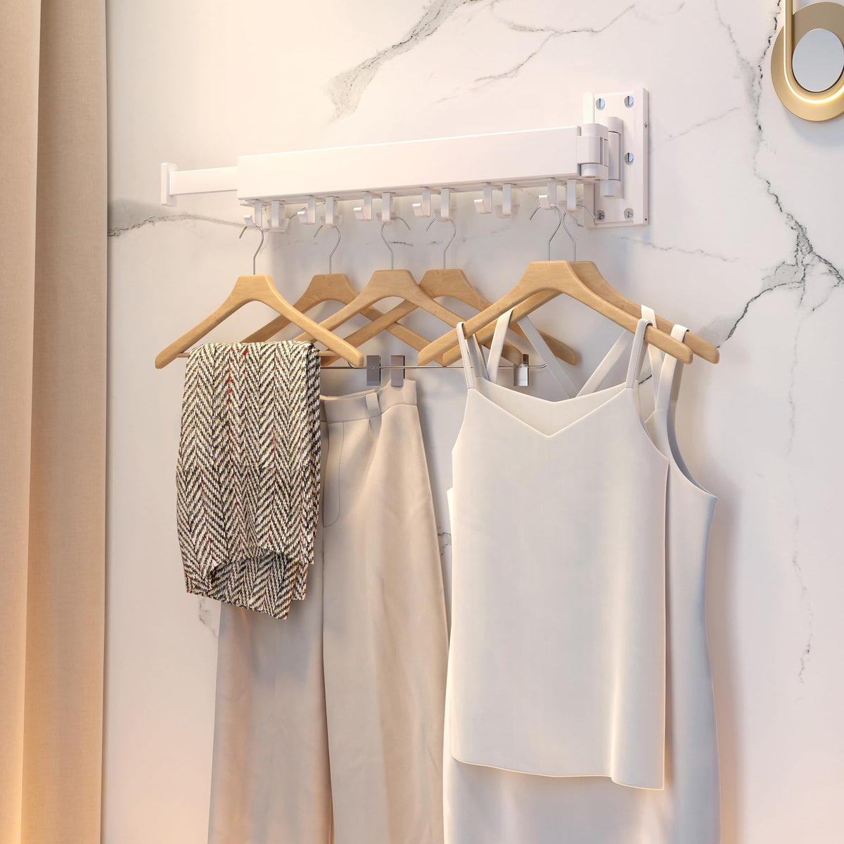 Wall Mounted Clothes Drying Rack 3-Pole White 75W x 12H cm Size 3.5D x 75W NEW