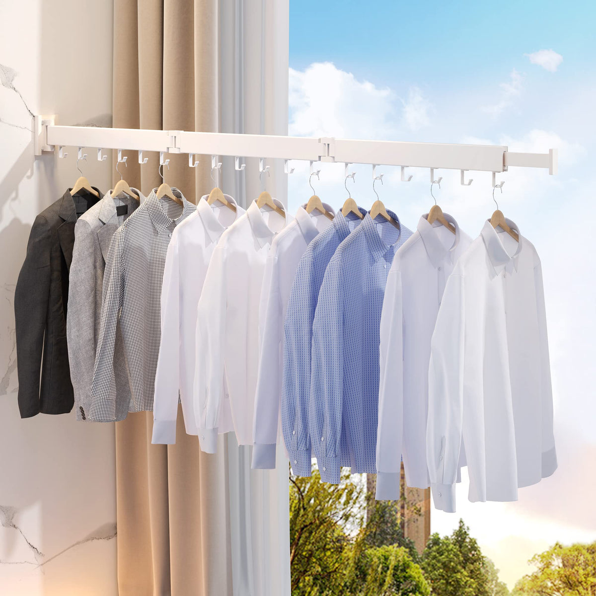 Wall Mounted Clothes Drying Rack 3-Pole White 75W x 12H cm Size 3.5D x 75W NEW
