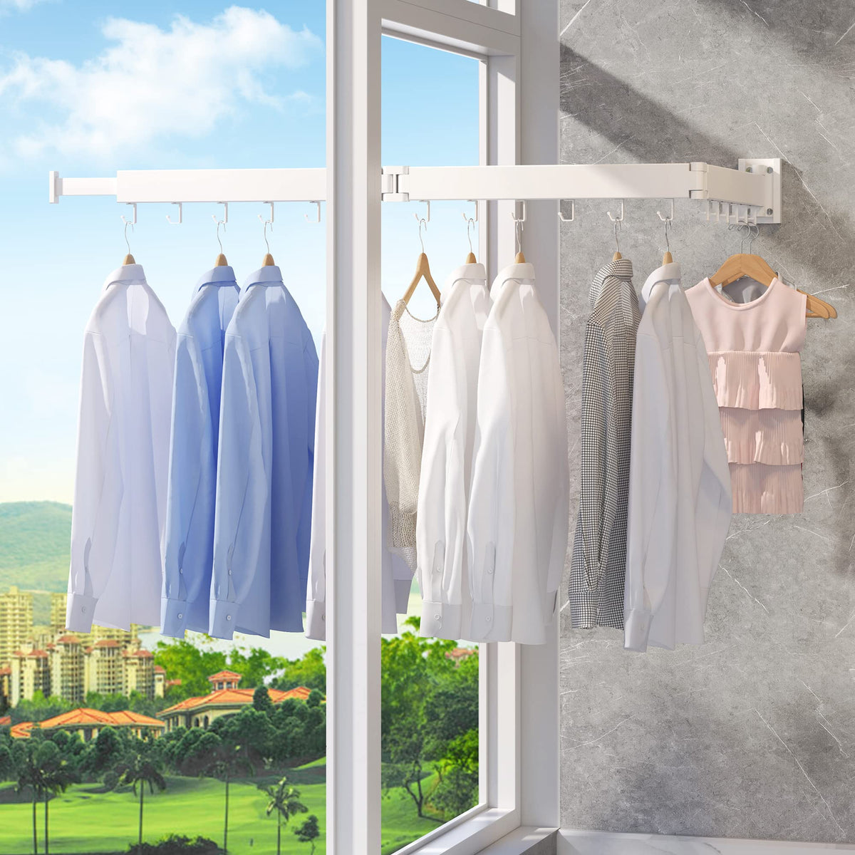 Wall Mounted Clothes Drying Rack 3-Pole White 75W x 12H cm Size 3.5D x 75W NEW