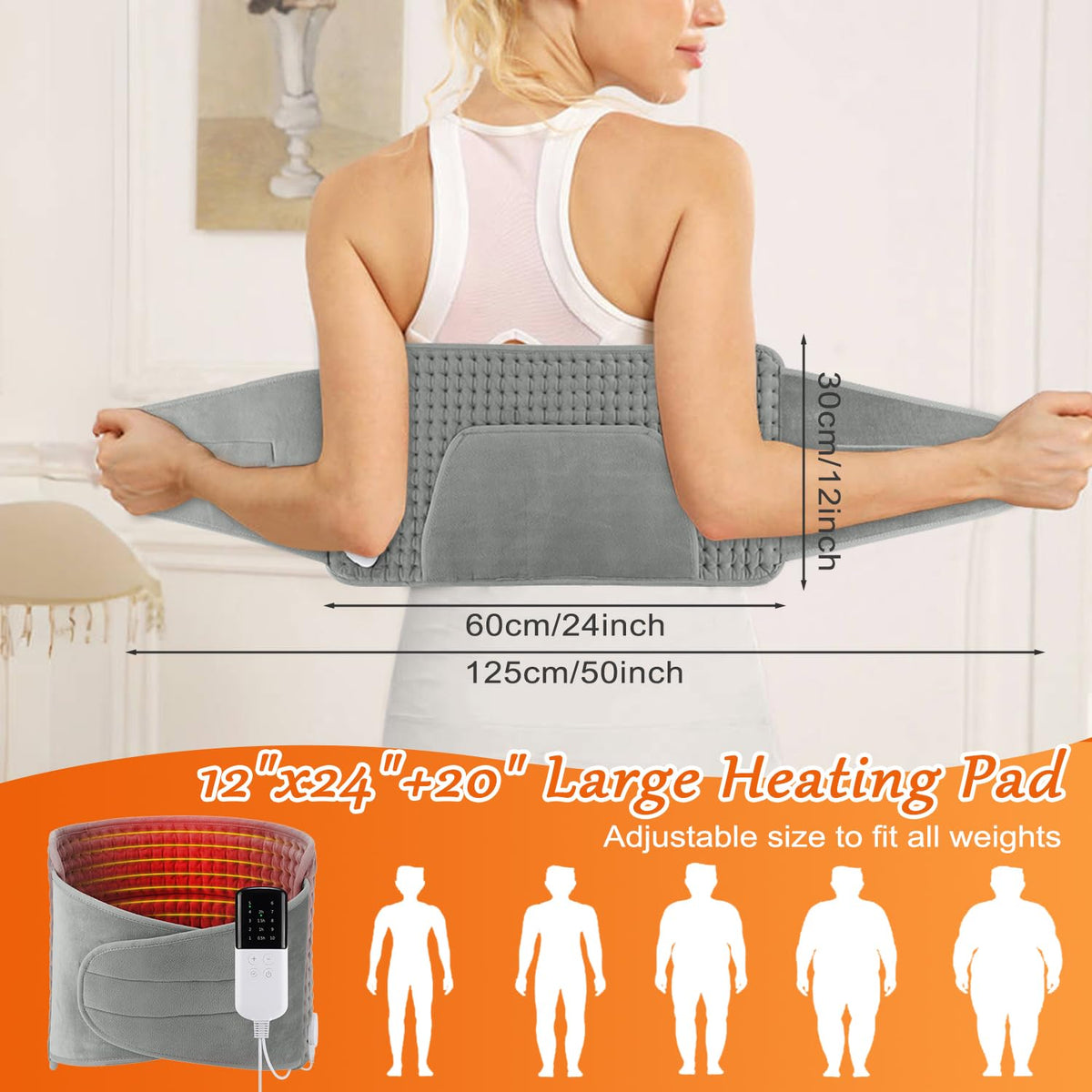 Necomi Electric Heating Pad for Back Pain Relief Grey 125x30cm NEW