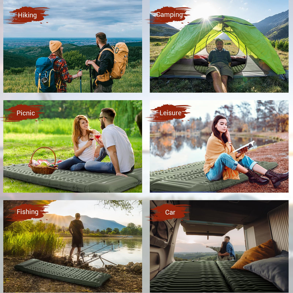 Elegear Self-Inflating Sleeping Mat Built-in Pillow Green Size 193x63x14CM DEMO