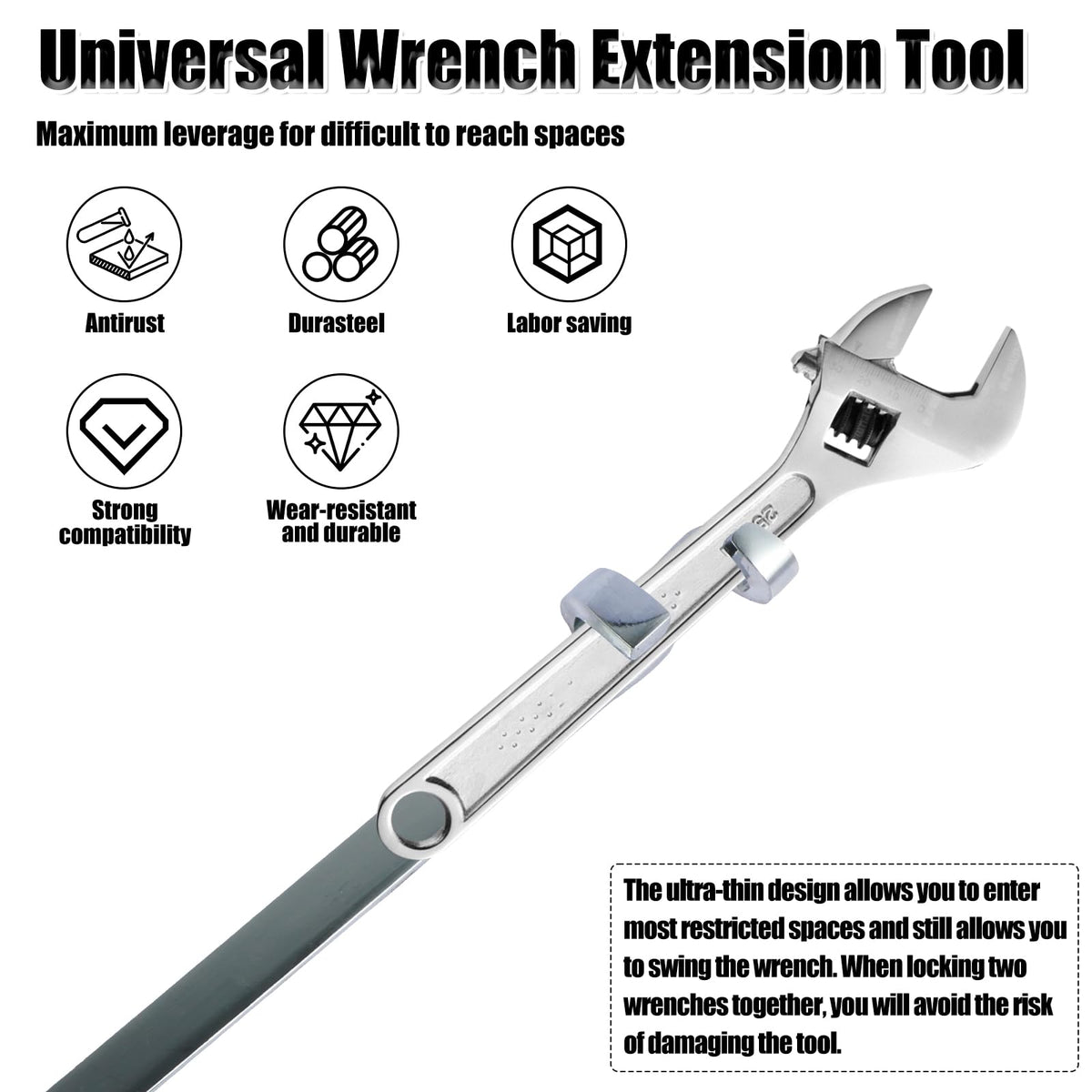 15 Inch Wrench Extender Tool Bar Torque Adaptor Blue Silver DEMO