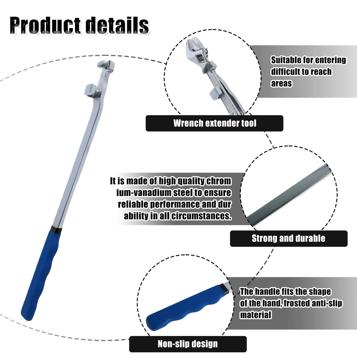 15 Inch Wrench Extender Tool Bar Torque Adaptor Blue Silver DEMO