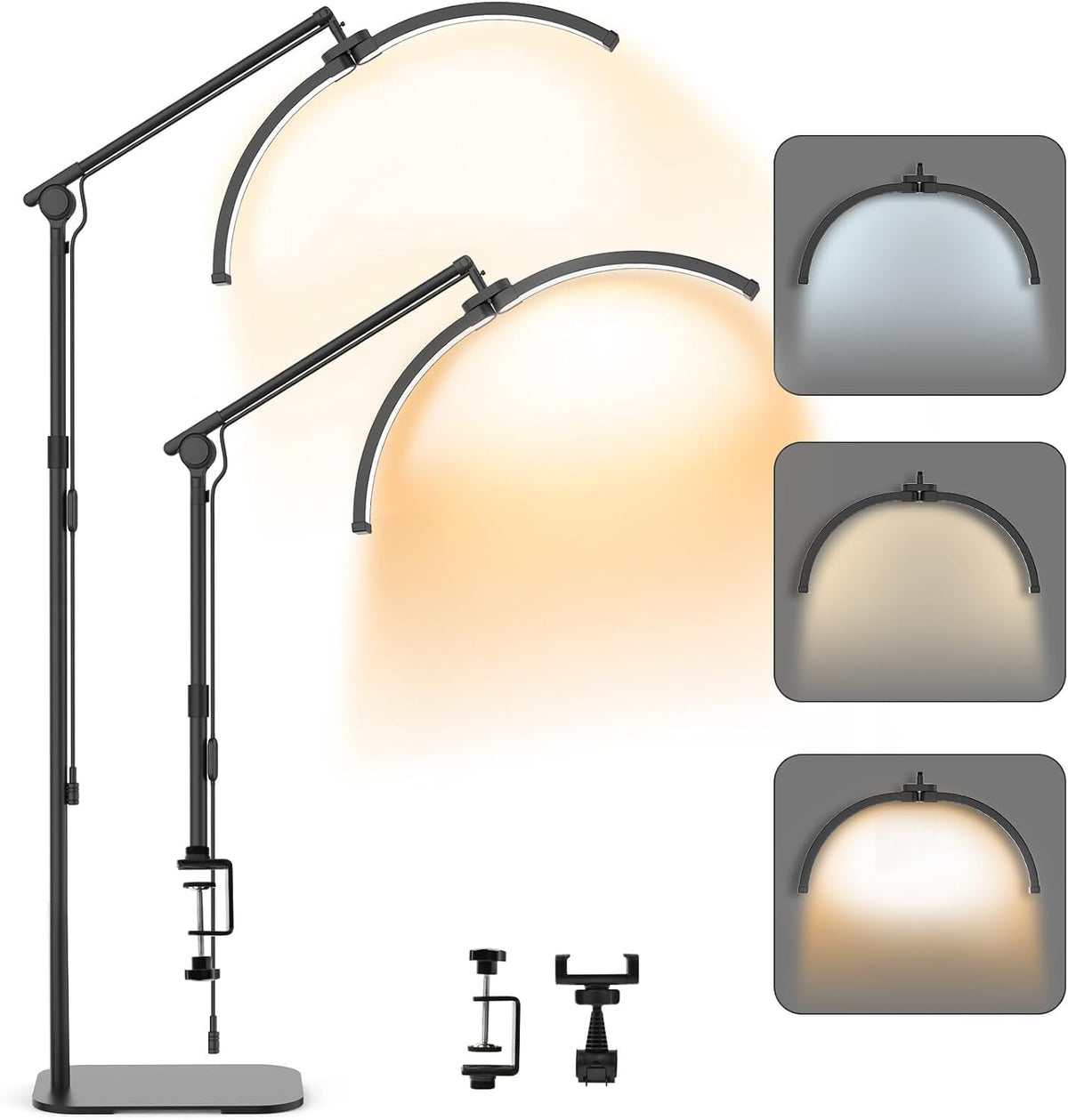 LED Half Moon Black Floor Lamp Modern Eyelash Torchiere Design NEW