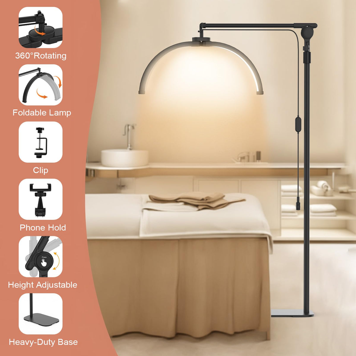 LED Half Moon Black Floor Lamp Modern Eyelash Torchiere Design NEW