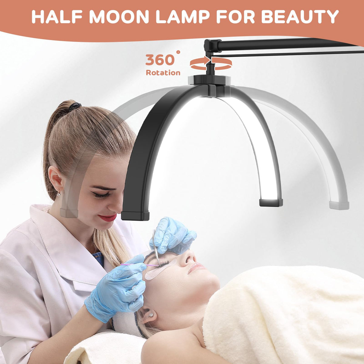 LED Half Moon Black Floor Lamp Modern Eyelash Torchiere Design NEW