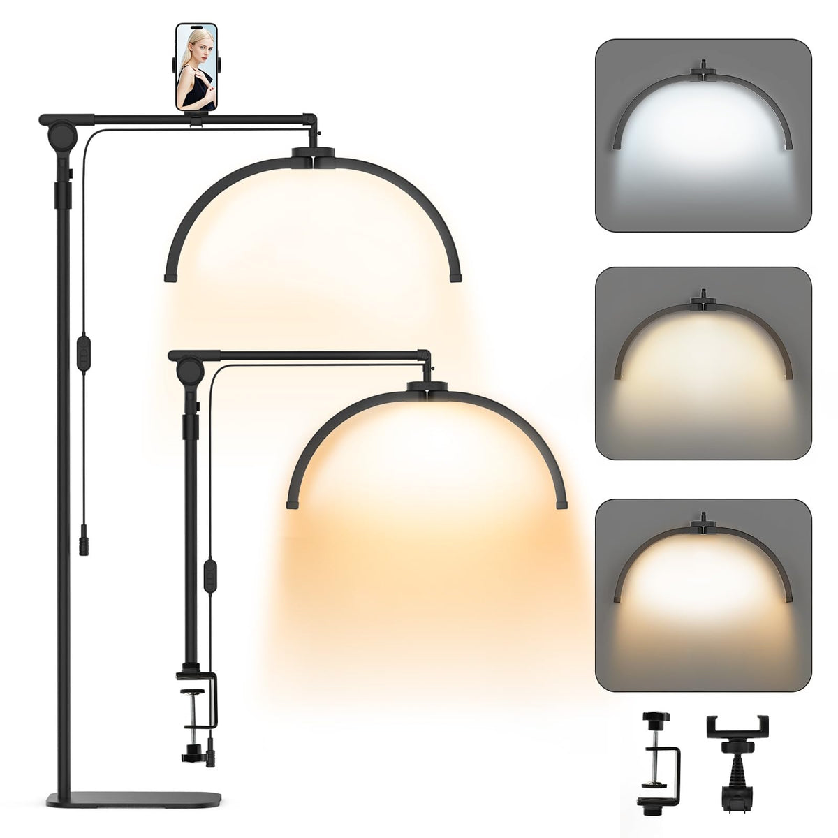 LED Half Moon Black Floor Lamp Modern Eyelash Torchiere Design NEW