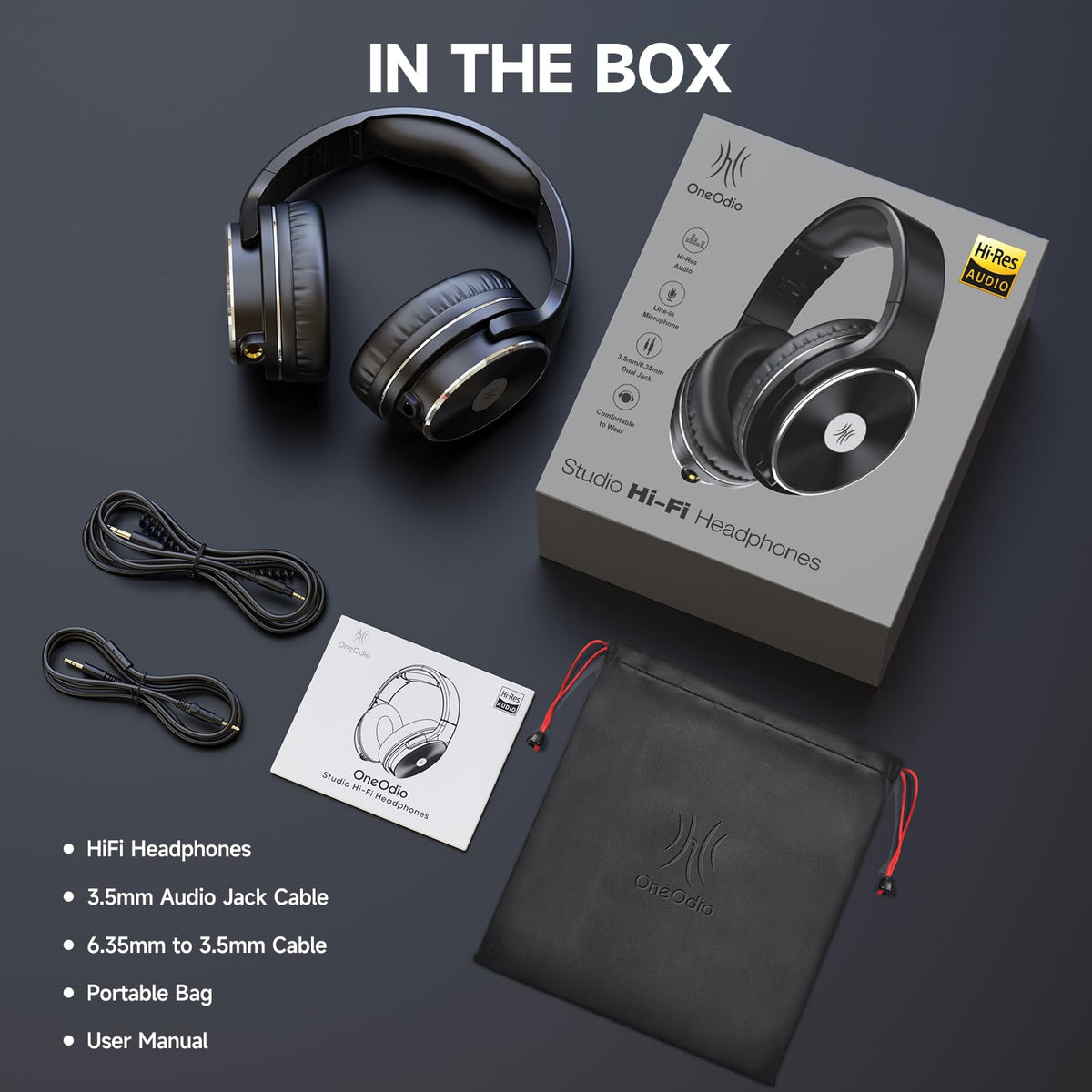 OneOdio Over Ear Wired DJ Headphones 50mm Speaker Black NEW