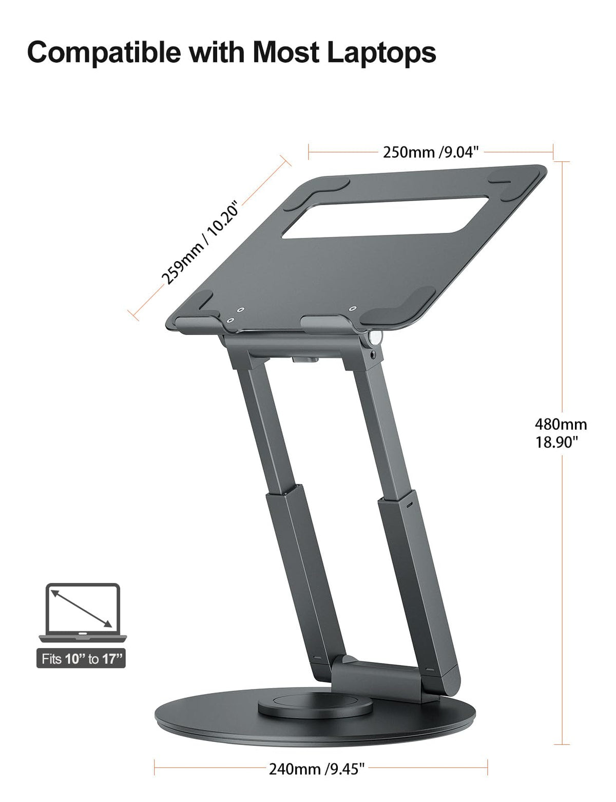tounee Telescopic Stands Laptop Stand 360° Swivel Adjustable Grey up to 17 NEW