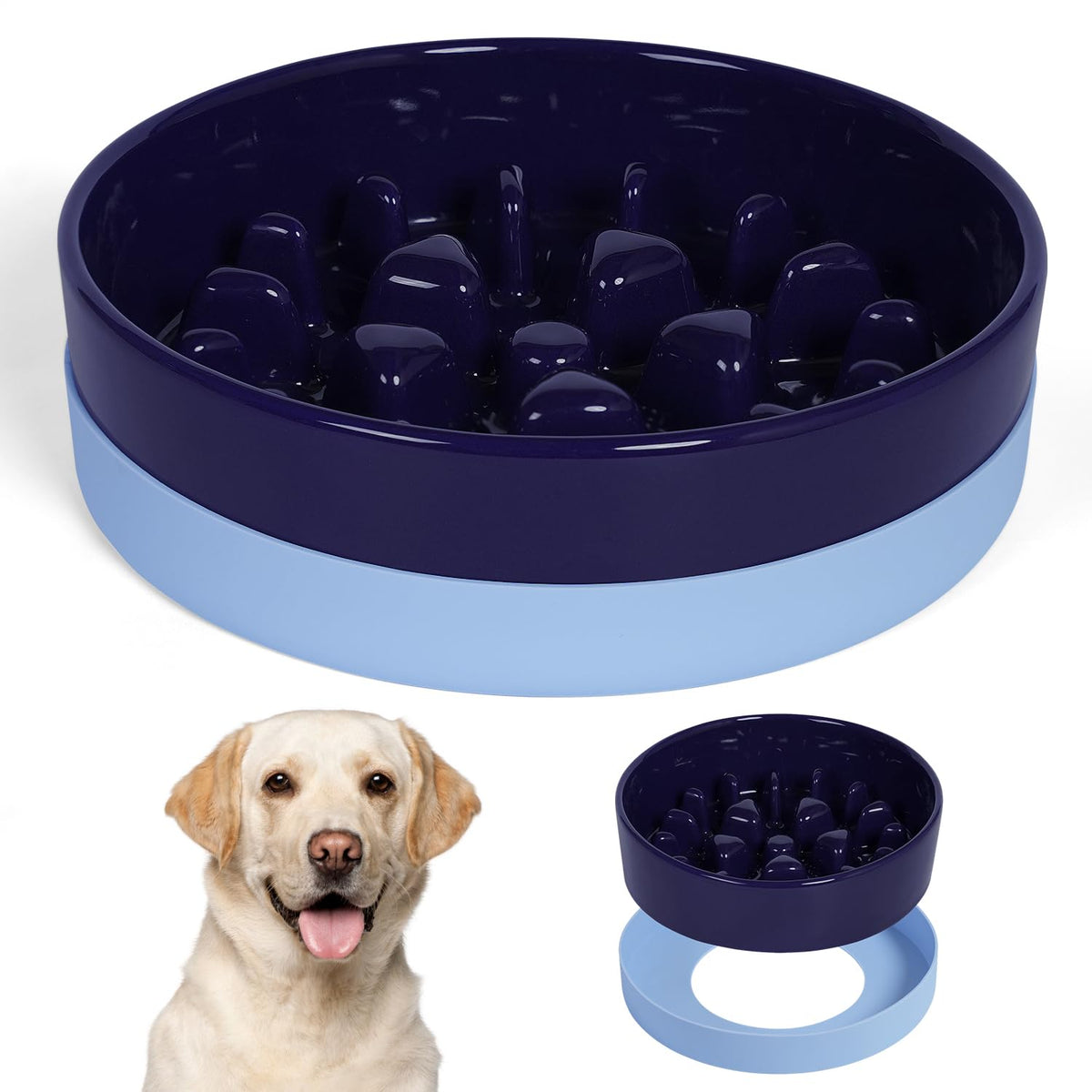 Sted Large Blue Ceramic Slow Feeder Dog Bowl 9.5 Inch Size Large NEW