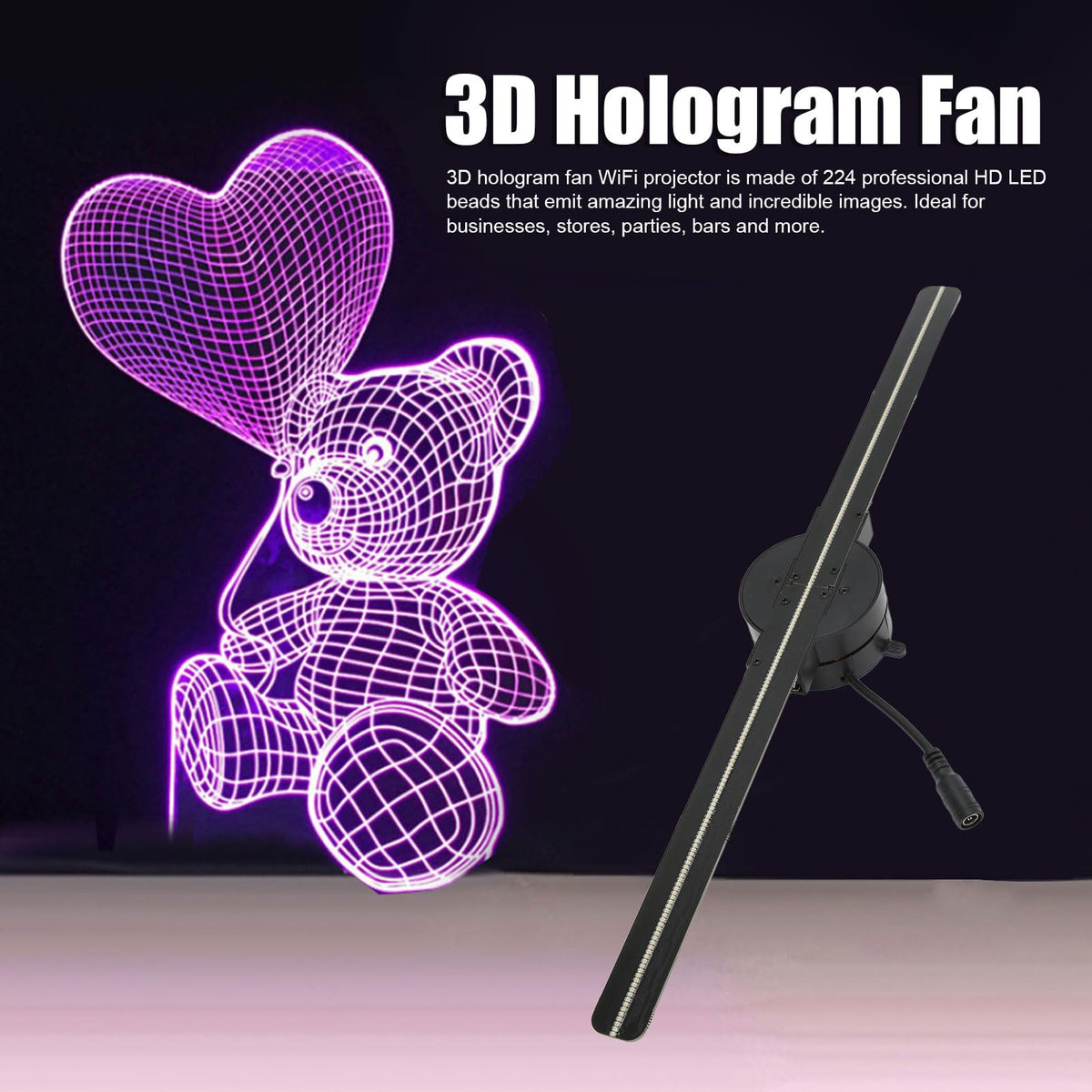 3D Hologram Projectors Fan Projector 224 LED Black Video Display Device DEMO