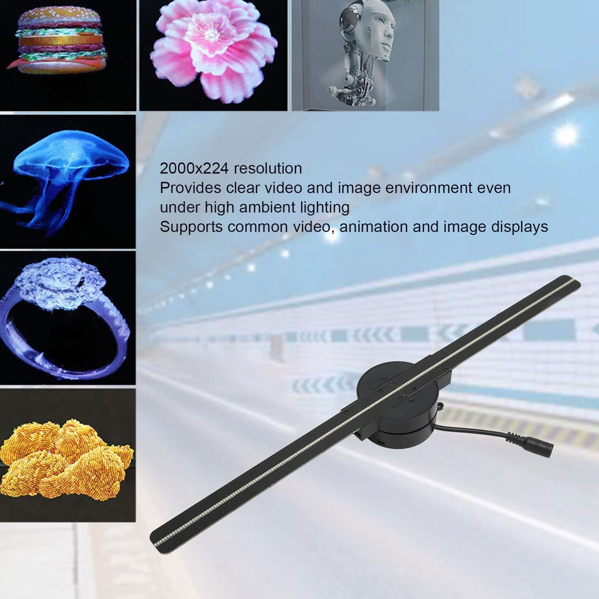 3D Hologram Projectors Fan Projector 224 LED Black Video Display Device DEMO