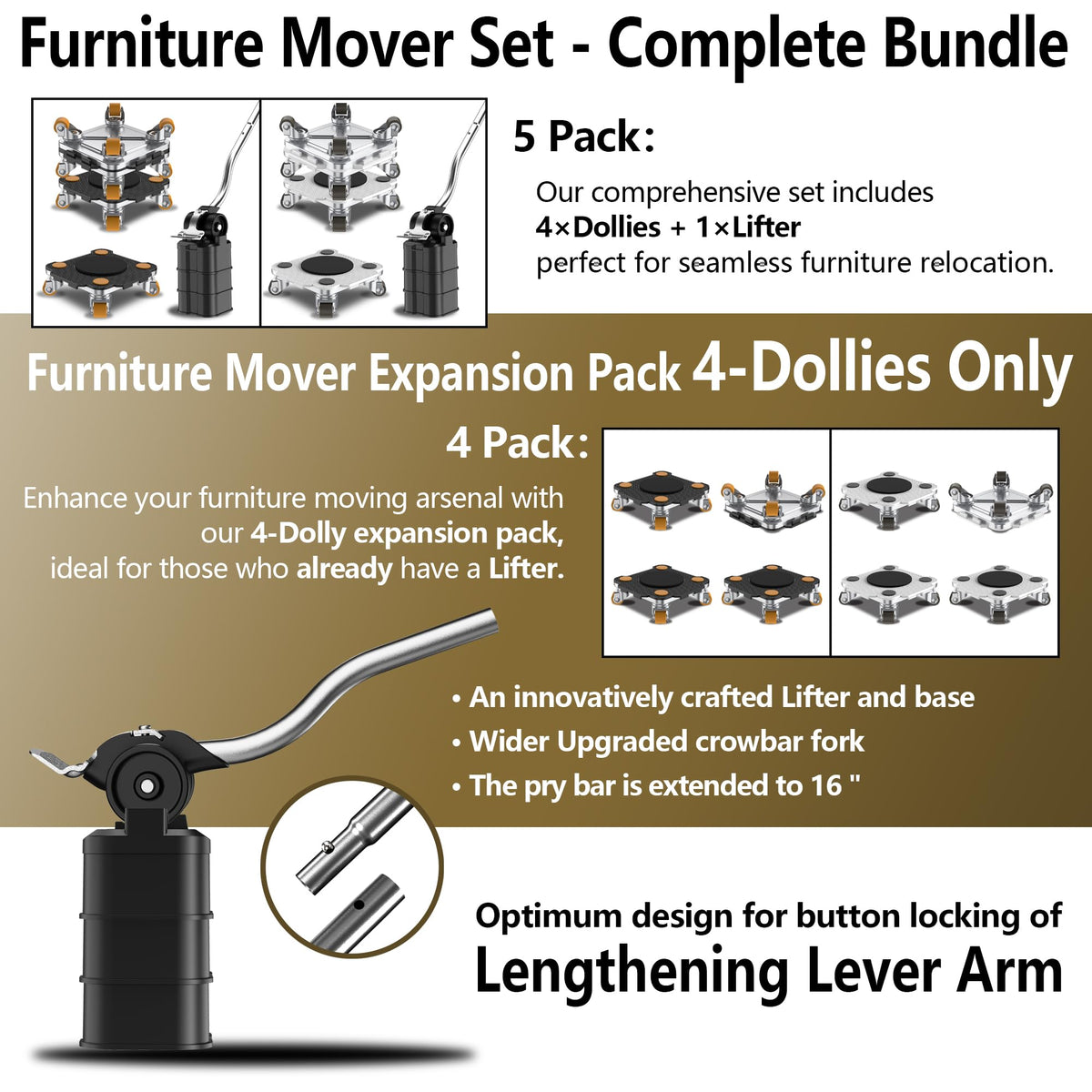 Furniture Mover with Wheels Lifter Dolly Black Casters Heavy Duty NEW