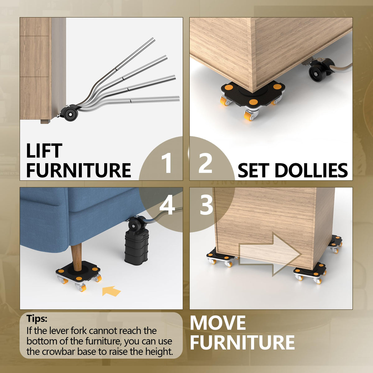Furniture Mover with Wheels Lifter Dolly Black Casters Heavy Duty NEW