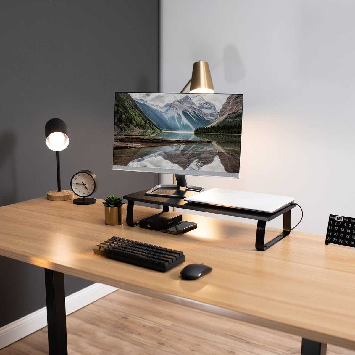 VIVO Black Wood Desktop Monitor Stand 24" Ergonomic Riser Desk NEW