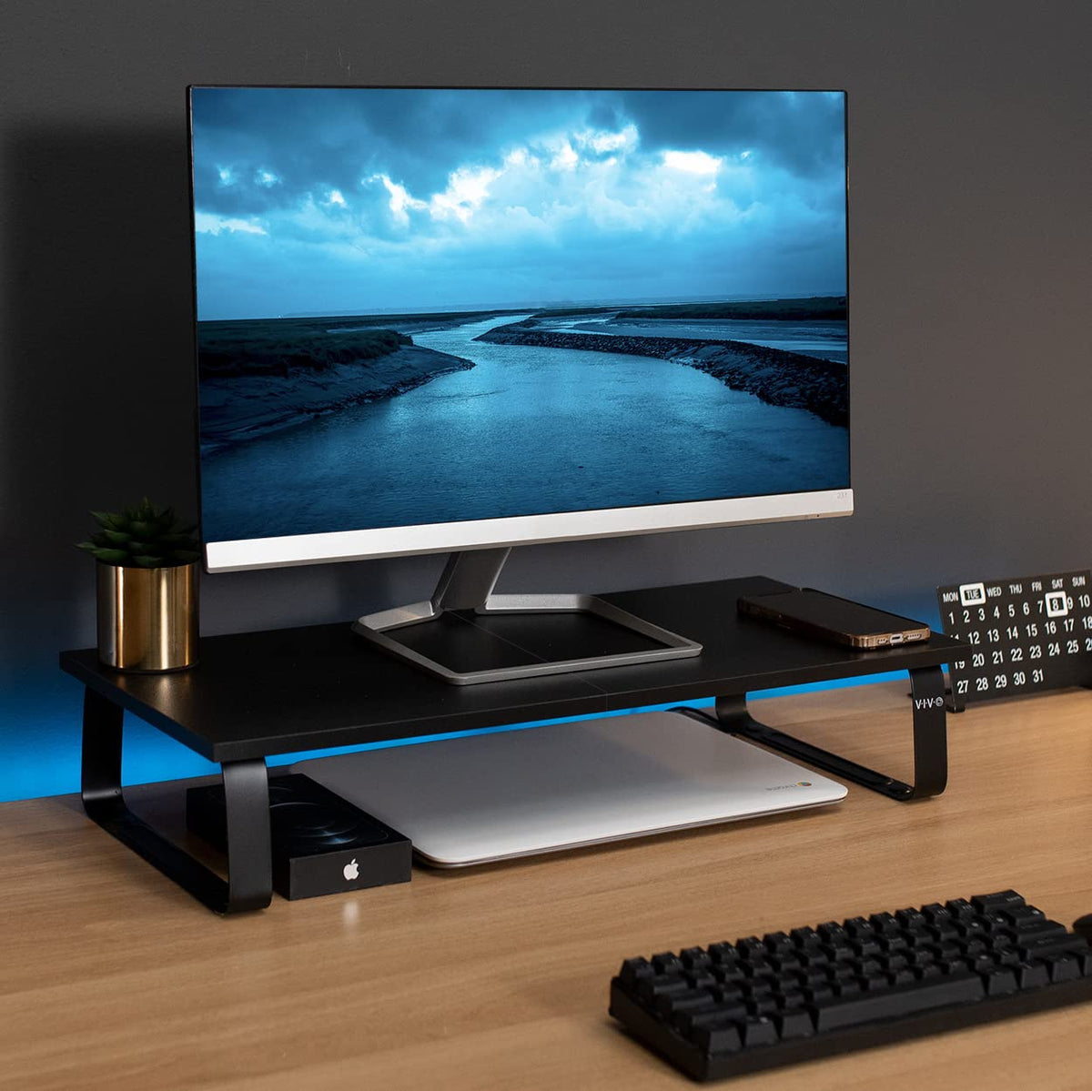 VIVO Black Wood Desktop Monitor Stand 24" Ergonomic Riser Desk NEW