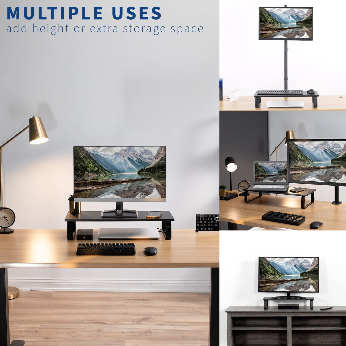 VIVO Black Wood Desktop Monitor Stand 24" Ergonomic Riser Desk NEW