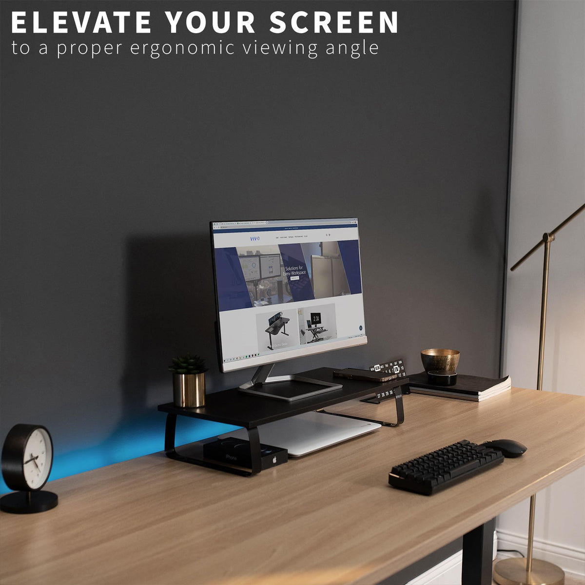 VIVO Black Wood Desktop Monitor Stand 24" Ergonomic Riser Desk NEW