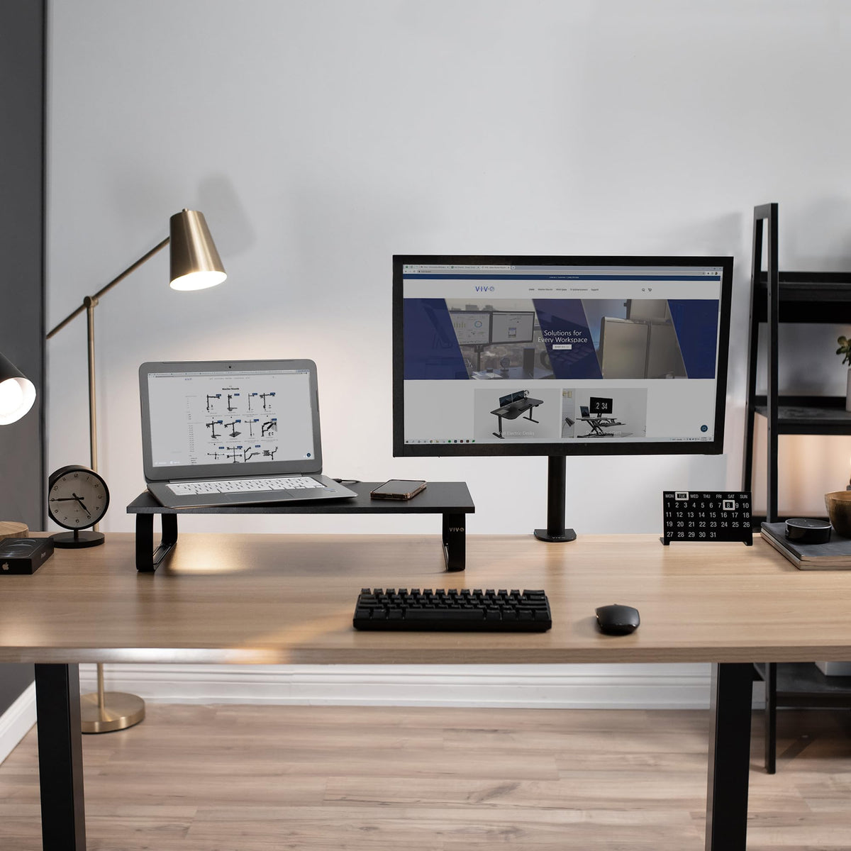 VIVO Black Wood Desktop Monitor Stand 24" Ergonomic Riser Desk NEW