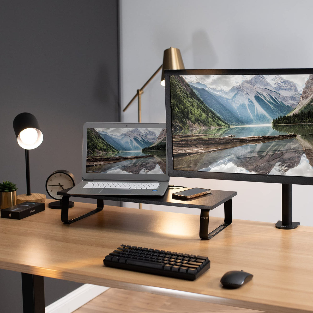 VIVO Black Wood Desktop Monitor Stand 24" Ergonomic Riser Desk NEW