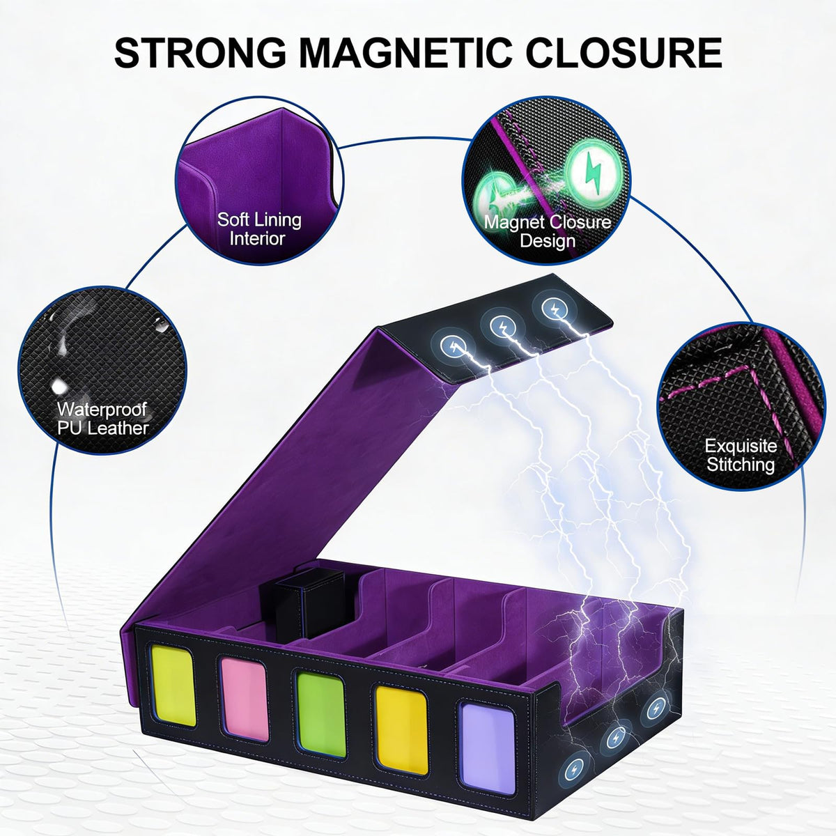 Purple Leather Trading Card Storage Box - 3900+ Capacity NEW