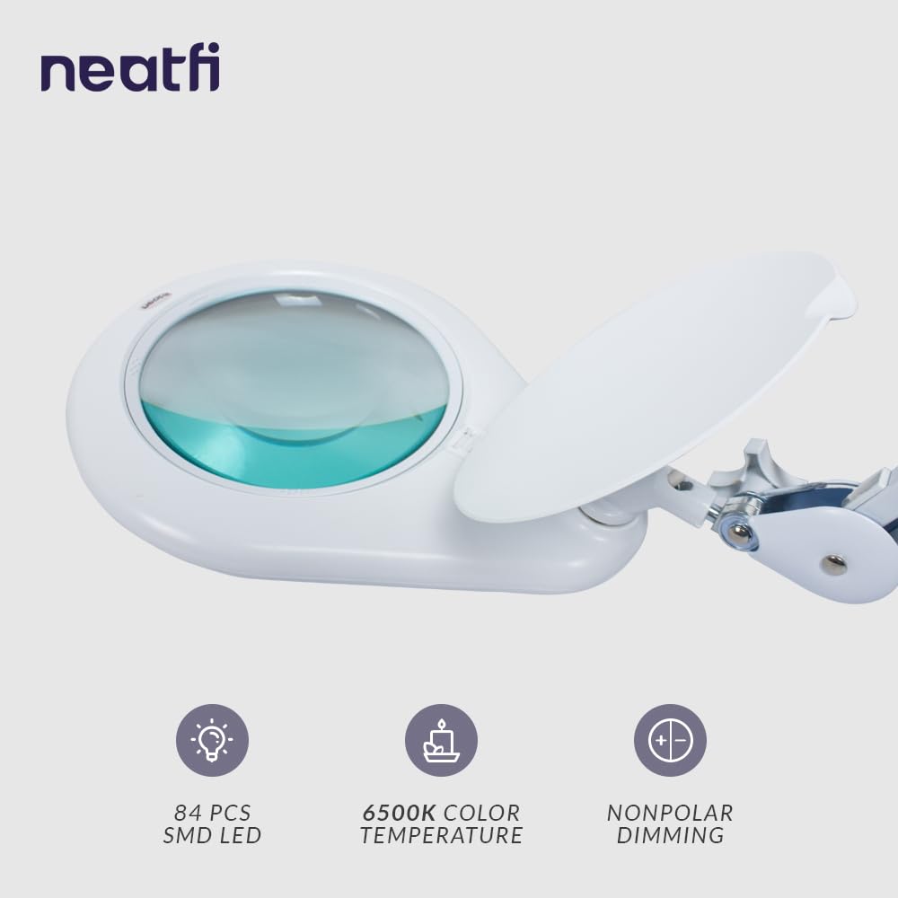 Neatfi Elite LED Magnifying Lamp with 18cm Glass Lens - White NEW