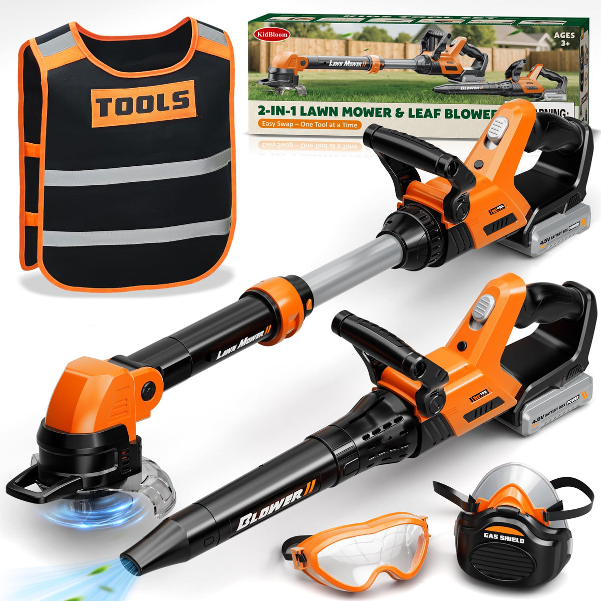 KidBloom 2-in-1 Whipper-Snipper Blower Play Tools Orange & Black Size DEMO