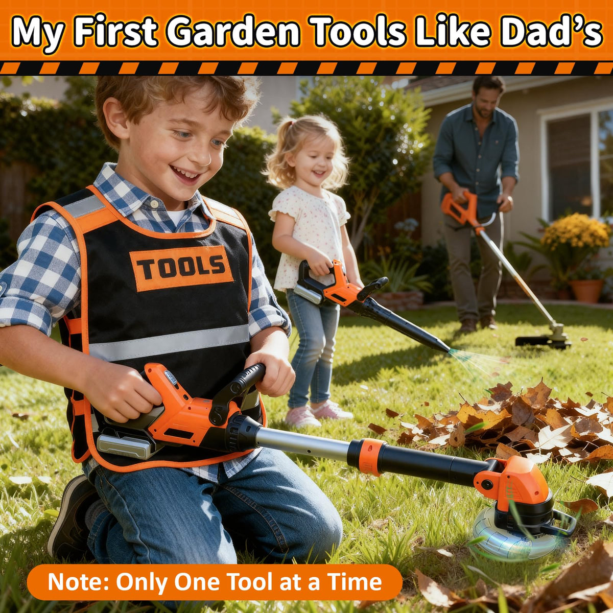 KidBloom 2-in-1 Whipper-Snipper Blower Play Tools Orange & Black Size DEMO
