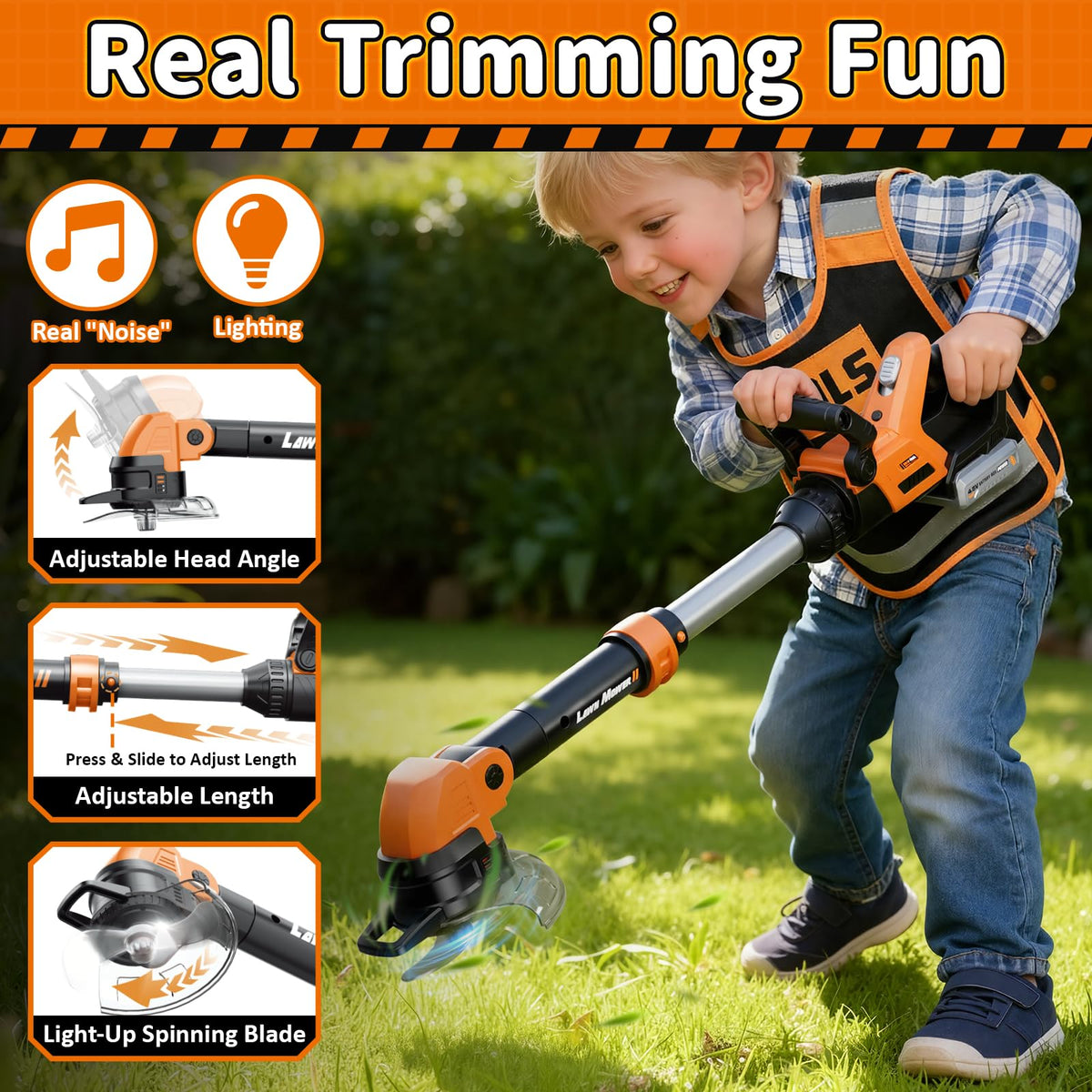KidBloom 2-in-1 Whipper-Snipper Blower Play Tools Orange & Black Size DEMO
