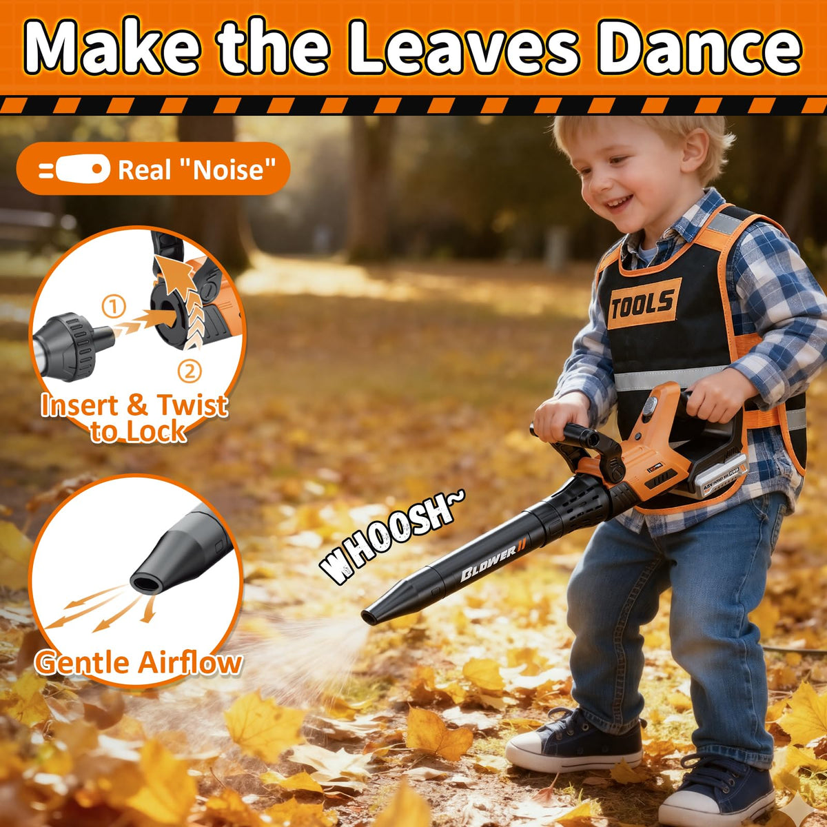 KidBloom 2-in-1 Whipper-Snipper Blower Play Tools Orange & Black Size DEMO