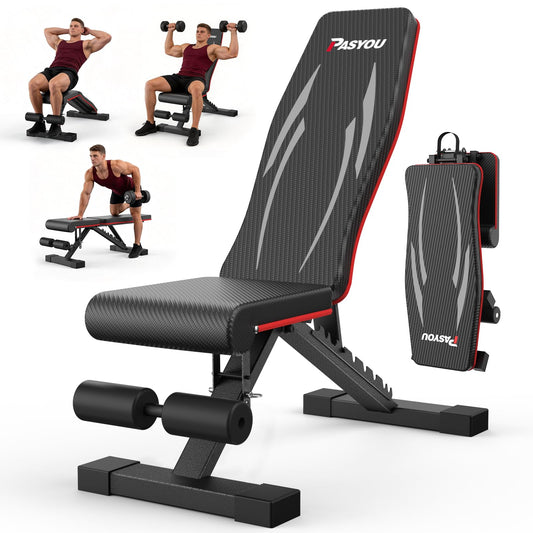 PASYOU Foldable Weight Bench Black Red 300kg Capacity Adjustable DEMO