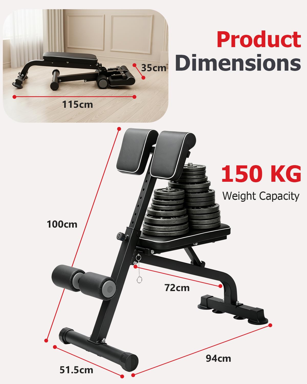 Kinsdan Black Roman Chair Back Hyperextension Bench 10-Level DEMO