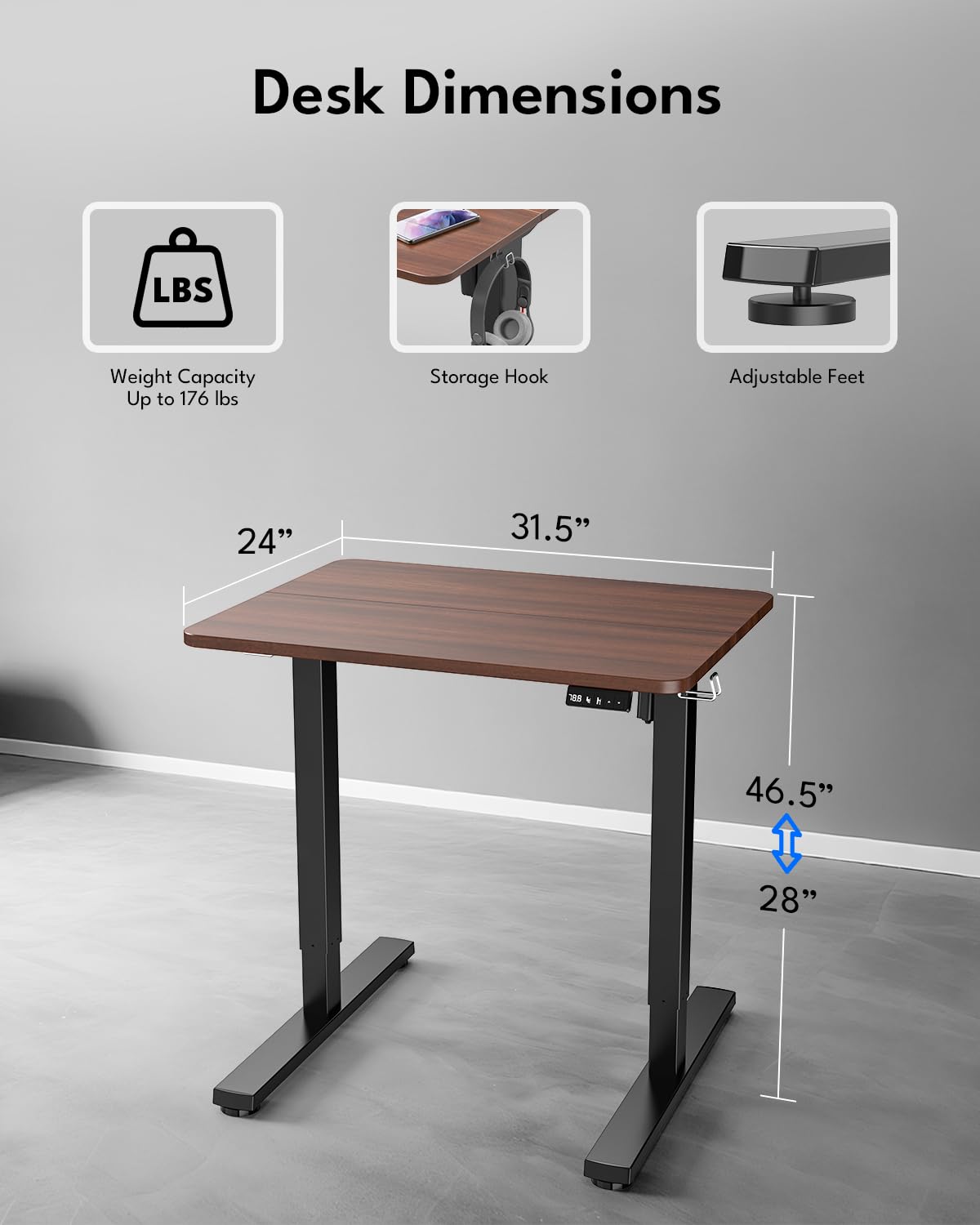 Zontera 80x60CM Desks Standing Desk Dark Oak Home Office Workstation Size DEMO