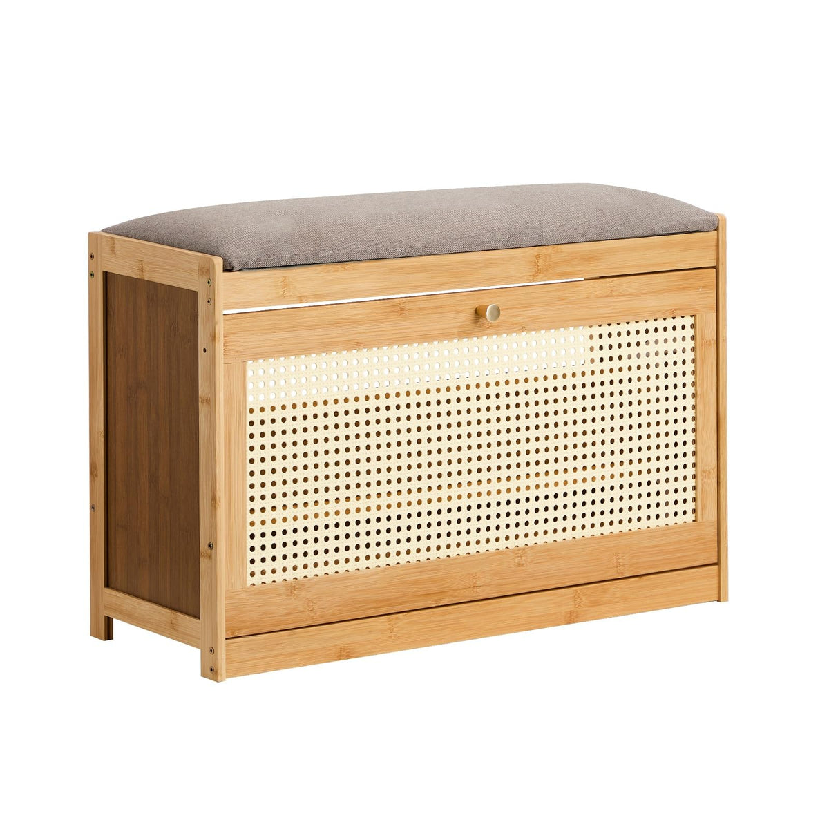 Oikiture Bamboo Storage Bench with Flip Drawers - Natural DEMO