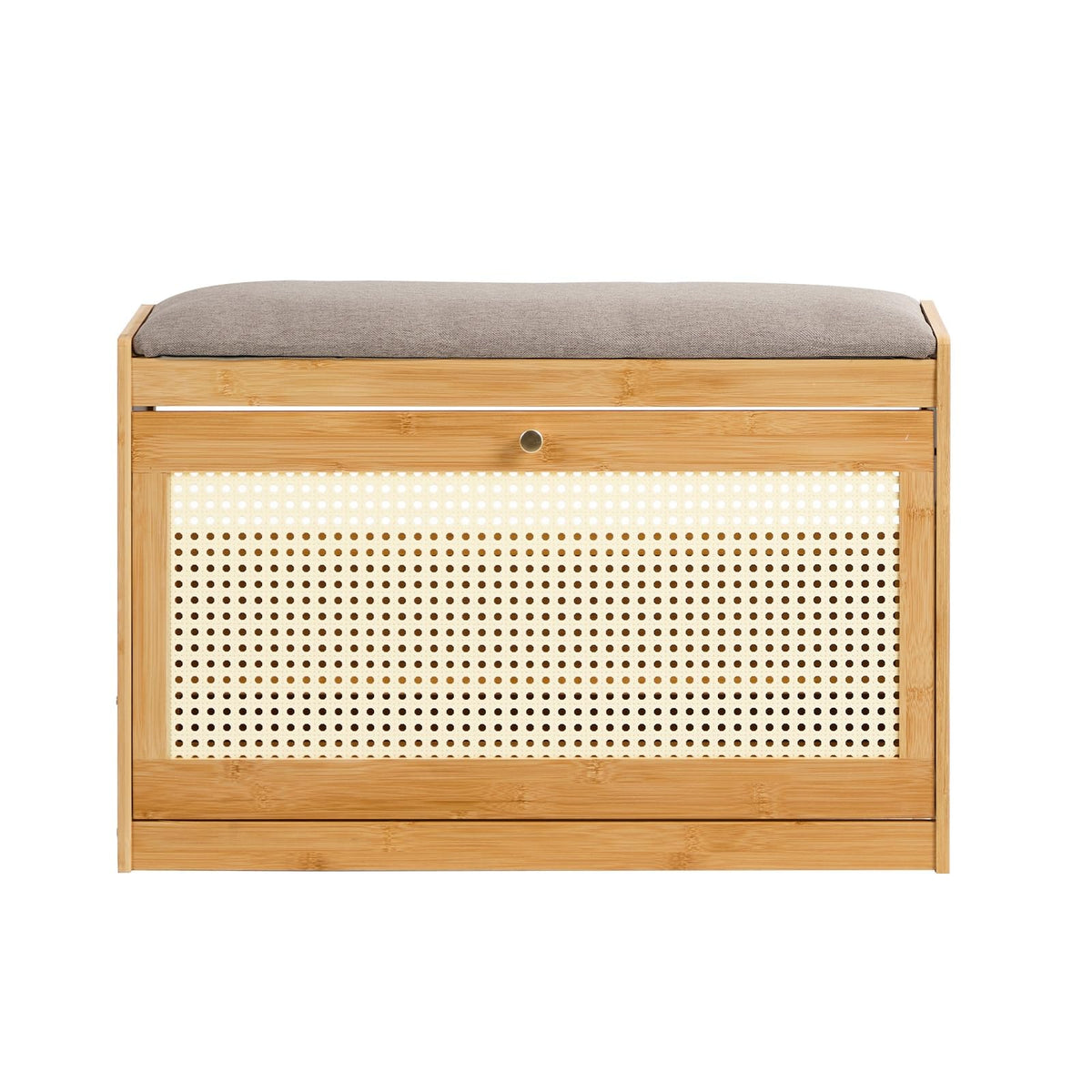 Oikiture Bamboo Storage Bench with Flip Drawers - Natural DEMO