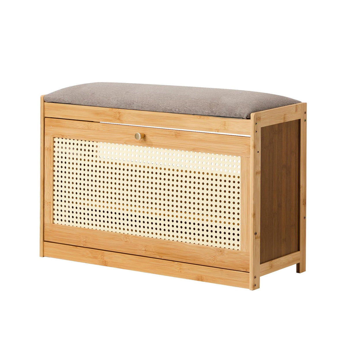 Oikiture Bamboo Storage Bench with Flip Drawers - Natural DEMO