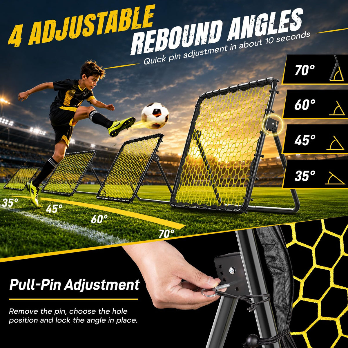 Happy Jump Portable Soccer Rebounder Net Training Black Yellow NEW