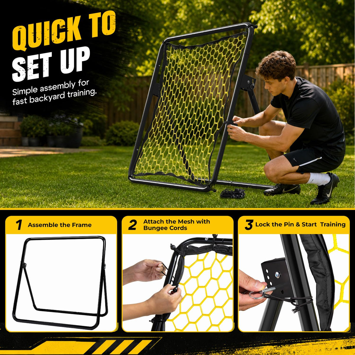 Happy Jump Portable Soccer Rebounder Net Training Black Yellow NEW