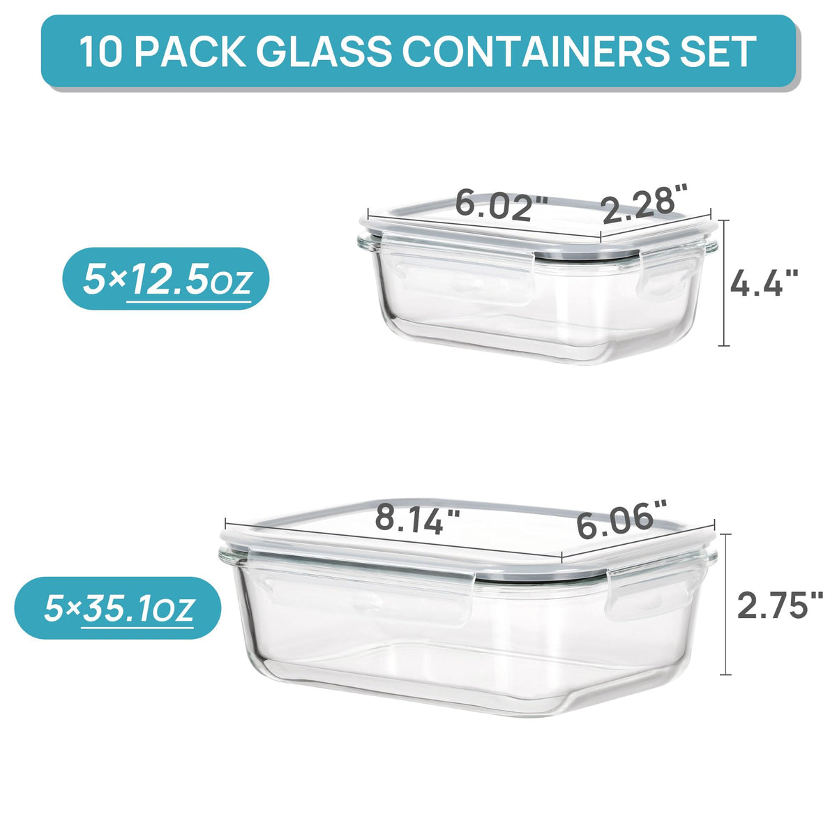 Vtopmart Glass Food Storage Container Sets with Lids Grey 35oz Size 35oz / NEW